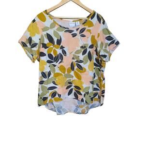 Rachel Zoe Womens 100% Linen Short Sleeve Floral Leaf Top Size 1X NWT